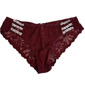 Victoria Secret Pink-Maroon/Cranberry, Floral, Lacey, Strappy Side, Panty. Sz-L